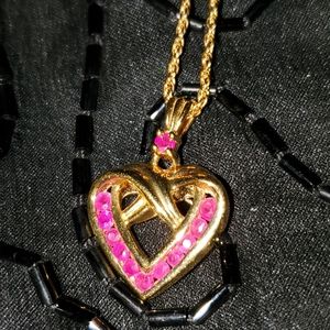 Vintage Danbury Mint Vermeil Ruby GP over Sterling silver Heart Pendant Necklace
